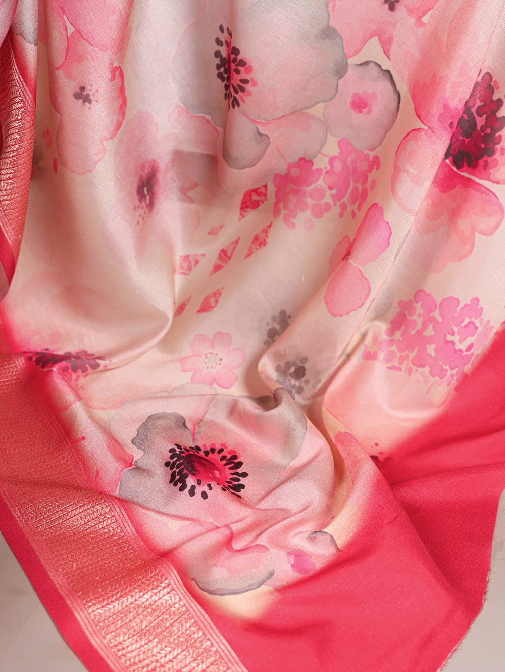 Floral printed peach saree for wedding