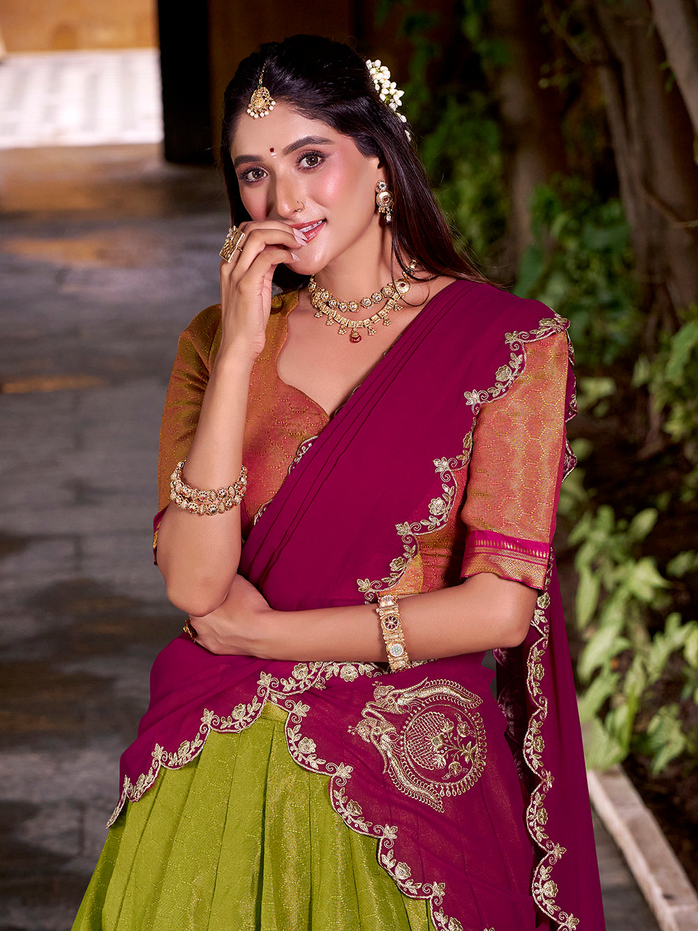 Wedding wear rani pink lehenga for women