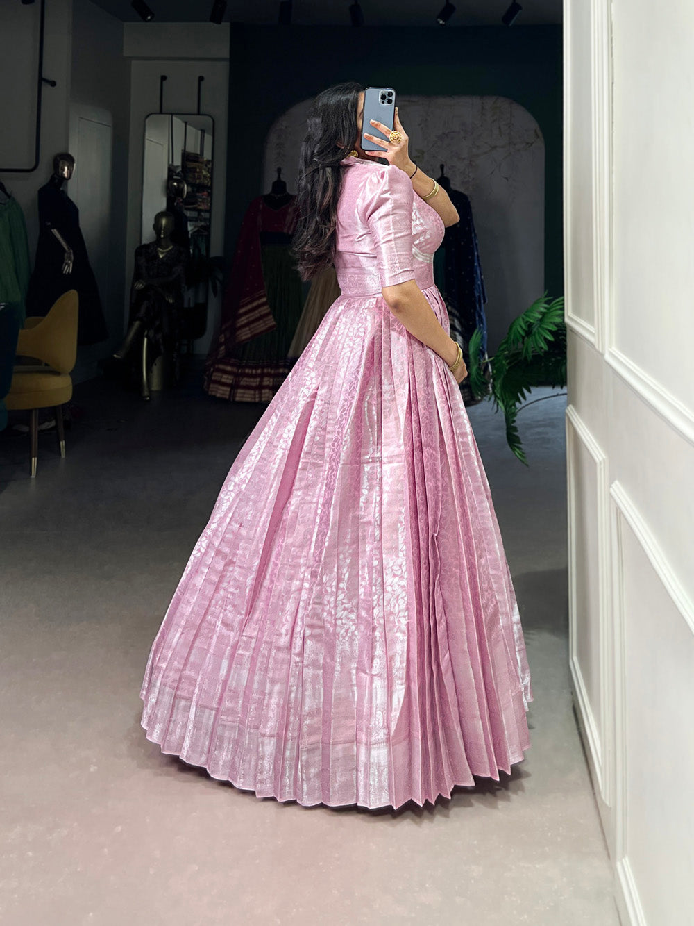 Light Pink Color Zari Weaving Work Kanjivaram gown