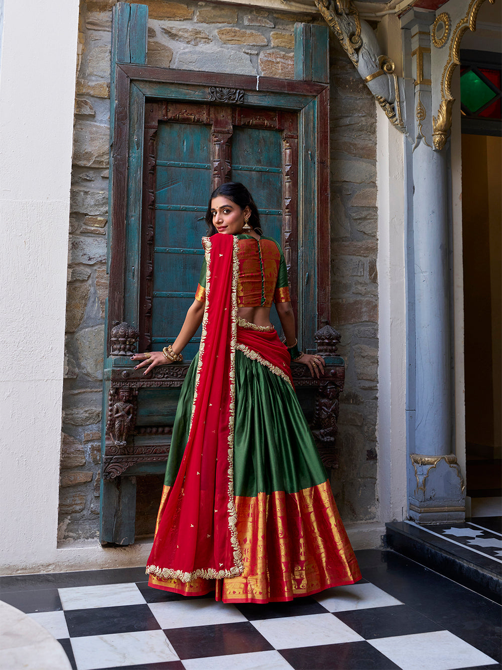 Green Color Zari Weaving Work Narayan Pattu Lehenga Choli