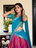 Pink Color Zari Weaving Work Kanchipuram Lehenga Choli