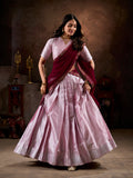 Light Pink Color South Indian Weaving Work Jacquard Silk Lehenga Choli