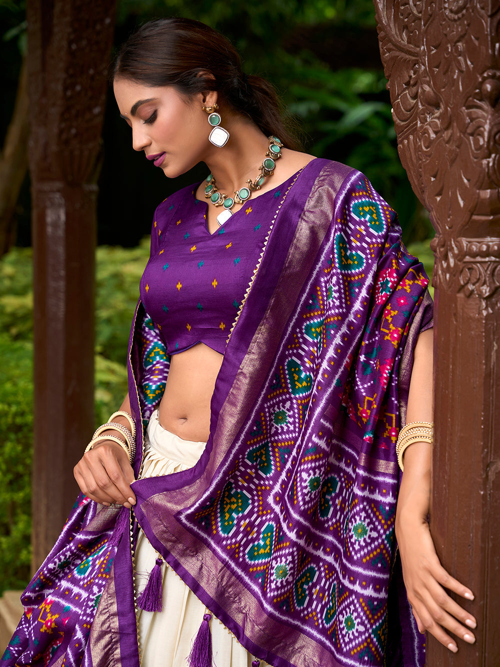 Purple Color Patola Print With Tussar Silk Lehenga Choli