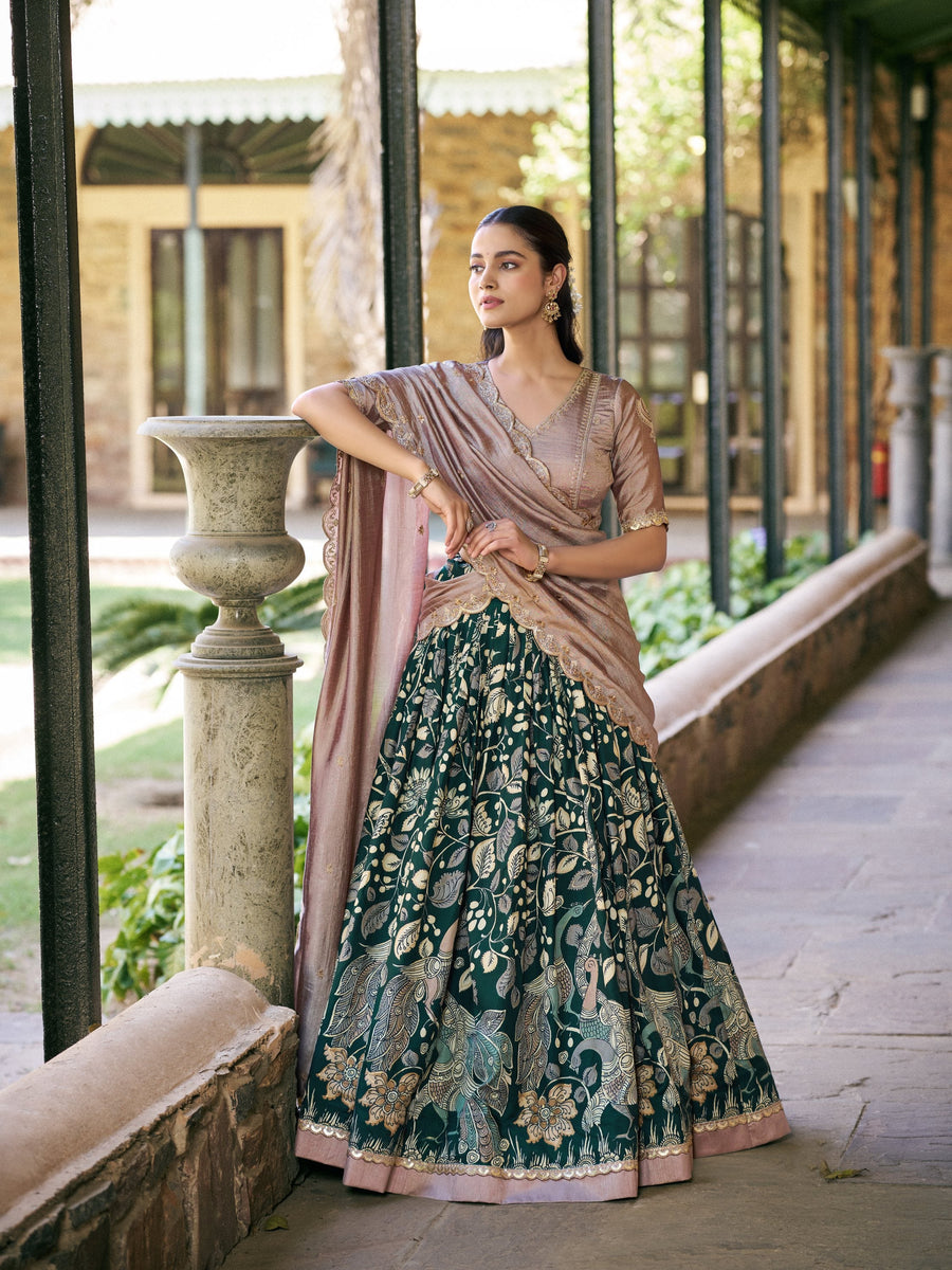 Forest Green Color Kalamkari Lehenga