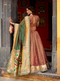 Brown Color Wedding Wear Simmer Organza Lehenga