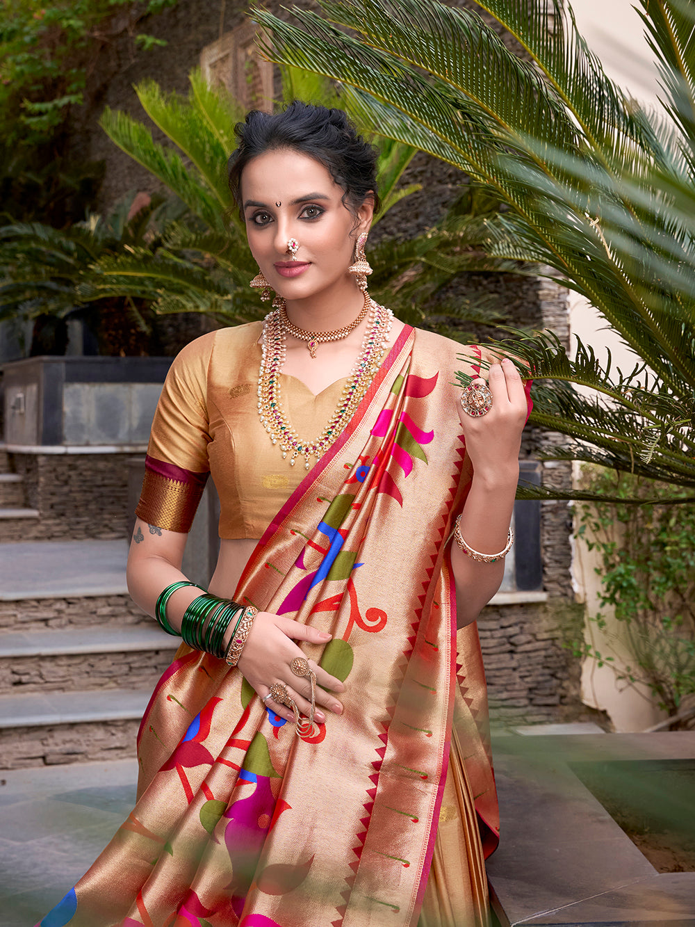 Chiku Color Zari Weaving Work Jacquard Silk(Paithani) Lehenga Choli