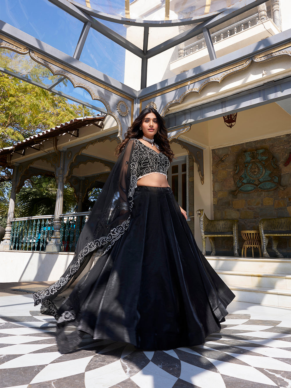 Black Color Pearl Coding And Sequins Embroidery Work With Satin Lehenga Choli
