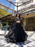 Black Color Pearl Coding And Sequins Embroidery Work With Satin Lehenga Choli