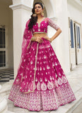 Stunning Dark Pink Butterfly Net Embroidered Party Wear Lehenga Set