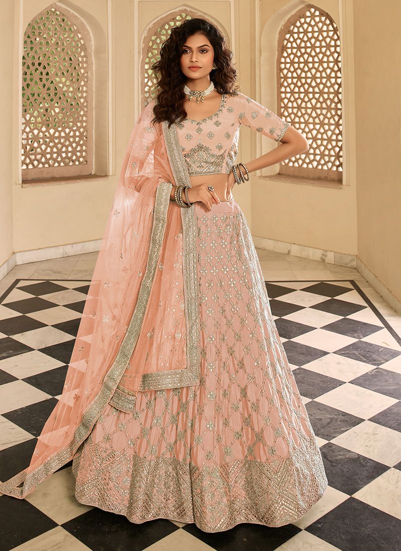 Stunning Mauve Pink Crepe Heavy Work Lehenga Choli Perfect for Wedding Celebrations