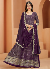 Stunning Purple Embroidered Faux Georgette Anarkali Suit