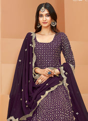 Stunning Purple Embroidered Faux Georgette Anarkali Suit