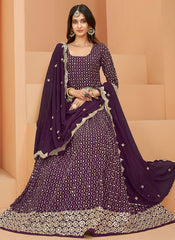 Stunning Purple Embroidered Faux Georgette Anarkali Suit