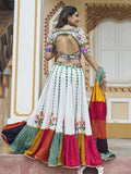 Stunning White Mirror Work and Embroidered Viscose Rayon Lehenga for Navratri