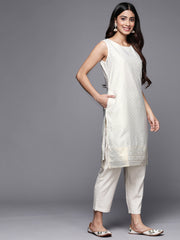 Stylish Off White Chanderi Tunic with Prints for Women