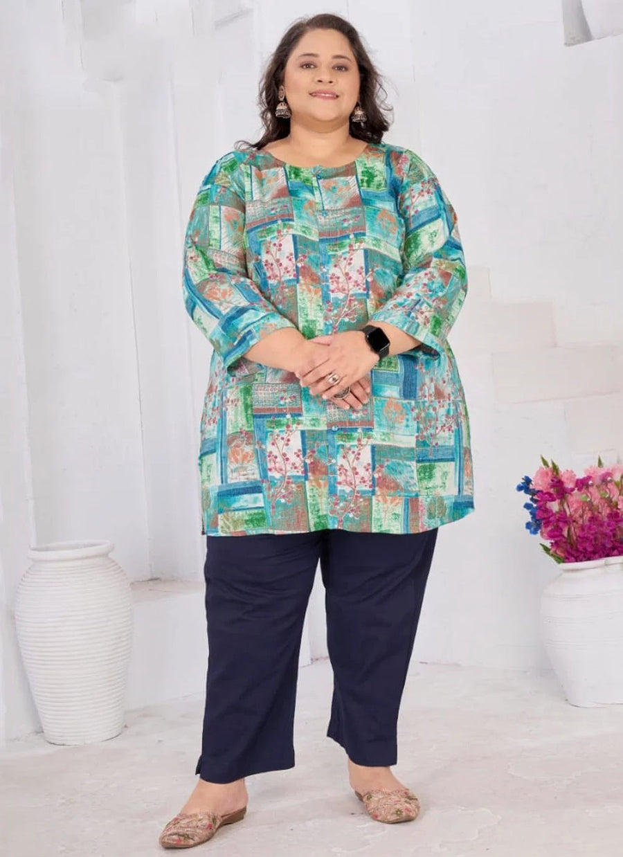 Stylish plus size kurti for curvy women in multicolor print