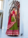 Mehendi Color Plain With Zari Weaving Work border Pure Chanderi Lehenga Choli