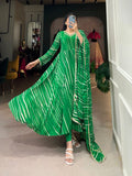 Green Color Leheriya Print With Lace Touch Up Georgette Gown
