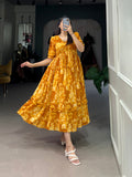 Mustard Color Floral Printed Georgette Dress