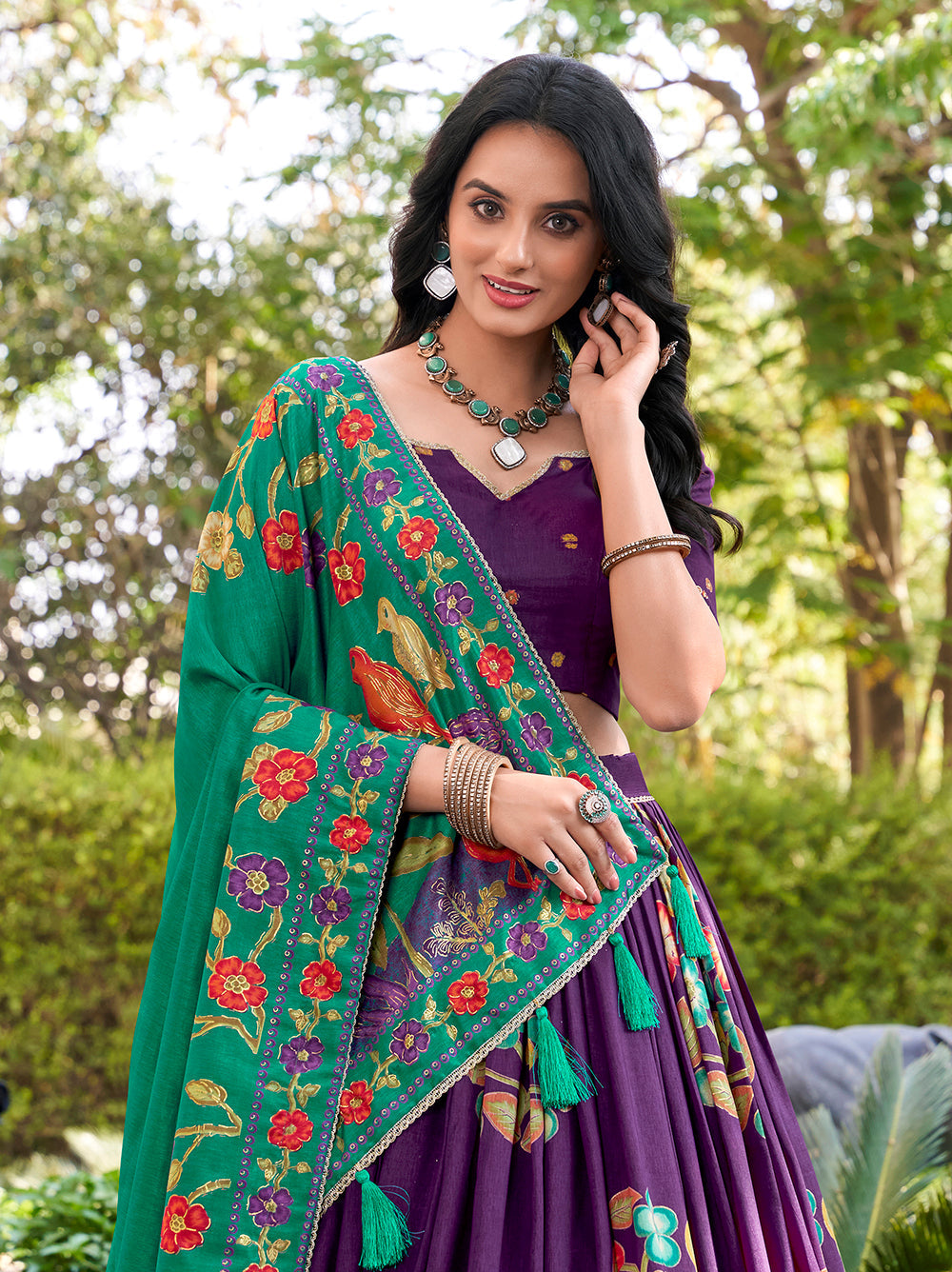 Wedding guest purple Tussar silk lehenga choli