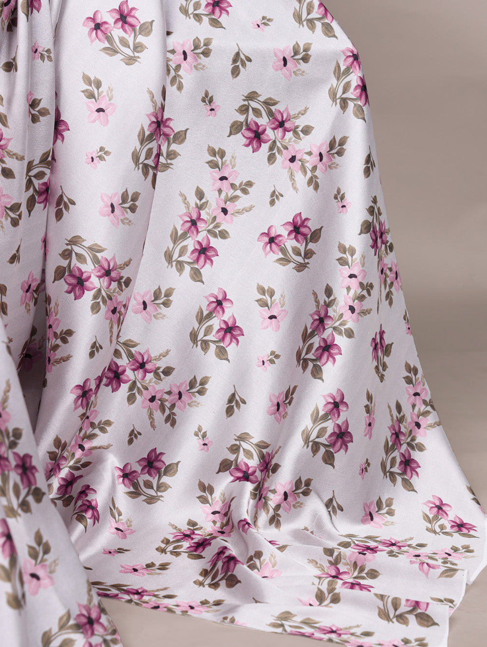 Silver Color Printed Satin Silk Saree