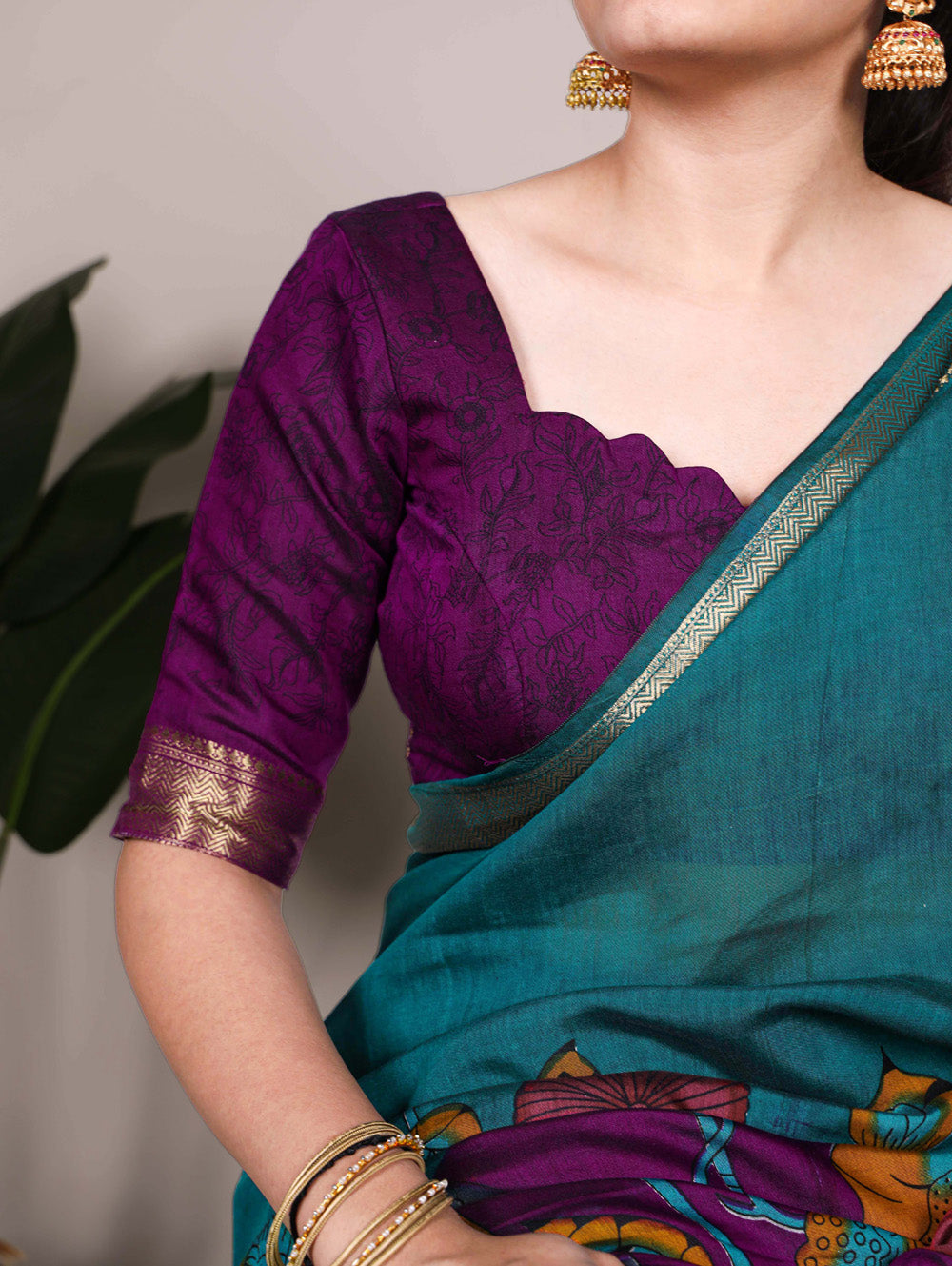 Traditional teal saree with viscose border