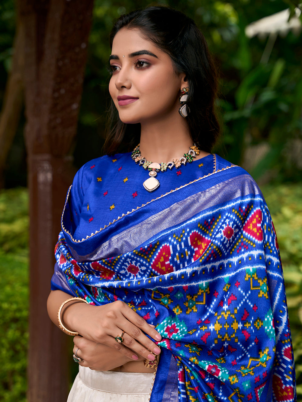 Royal Blue Color Patola Print With Tussar Silk Lehenga Choli