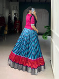 Firozi Leheriya Lehenga with Lace Work