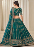 Elegant Teal Bridesmaid Lehenga in Art Silk with Embroidered Net Dupatta