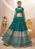 Teal Blue Georgette Sequins Zari embroidered Party wear Lehenga