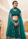 Teal Blue Georgette Sequins Zari embroidered Party wear Lehenga