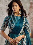 Party wear teal blue ready to wear saree with peplum blouse