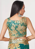 Teal Blue Sequins Embroidery Work with Digital Print Saree