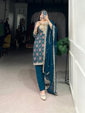Teal Color Printed With Sequins and Thread Embroidery Work Rayon Salwar Suit