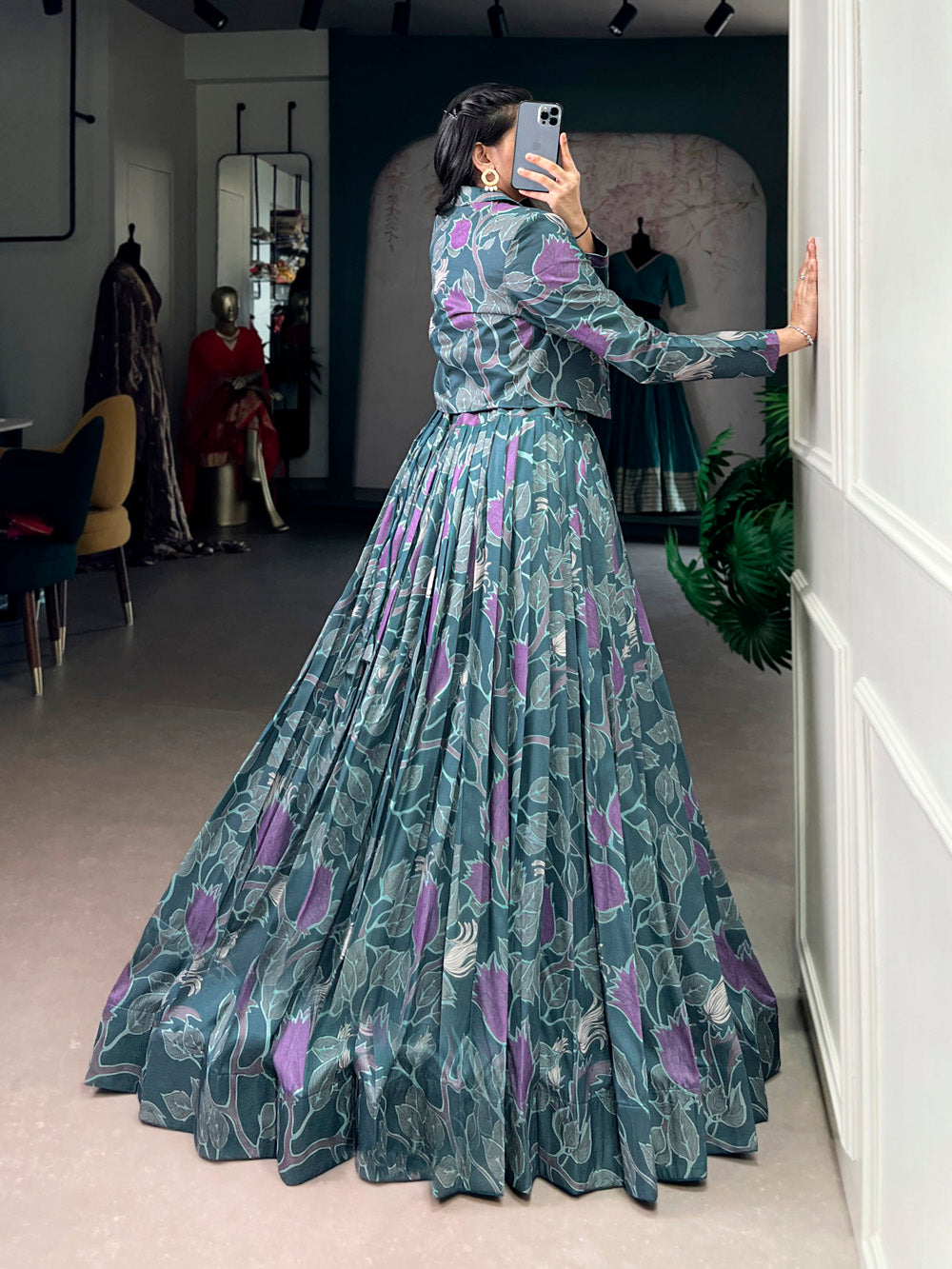 Teal Blue Color Tasar Silk Co-ord Set