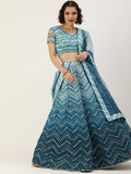 Teal Embroidered Lehenga in Net