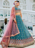 Elegant Teal Tissue Bridal Lehenga with Embroidery and Sequins Work for Wedding