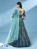 Teal Georgette Sequins and Moti Work Wedding Lehenga