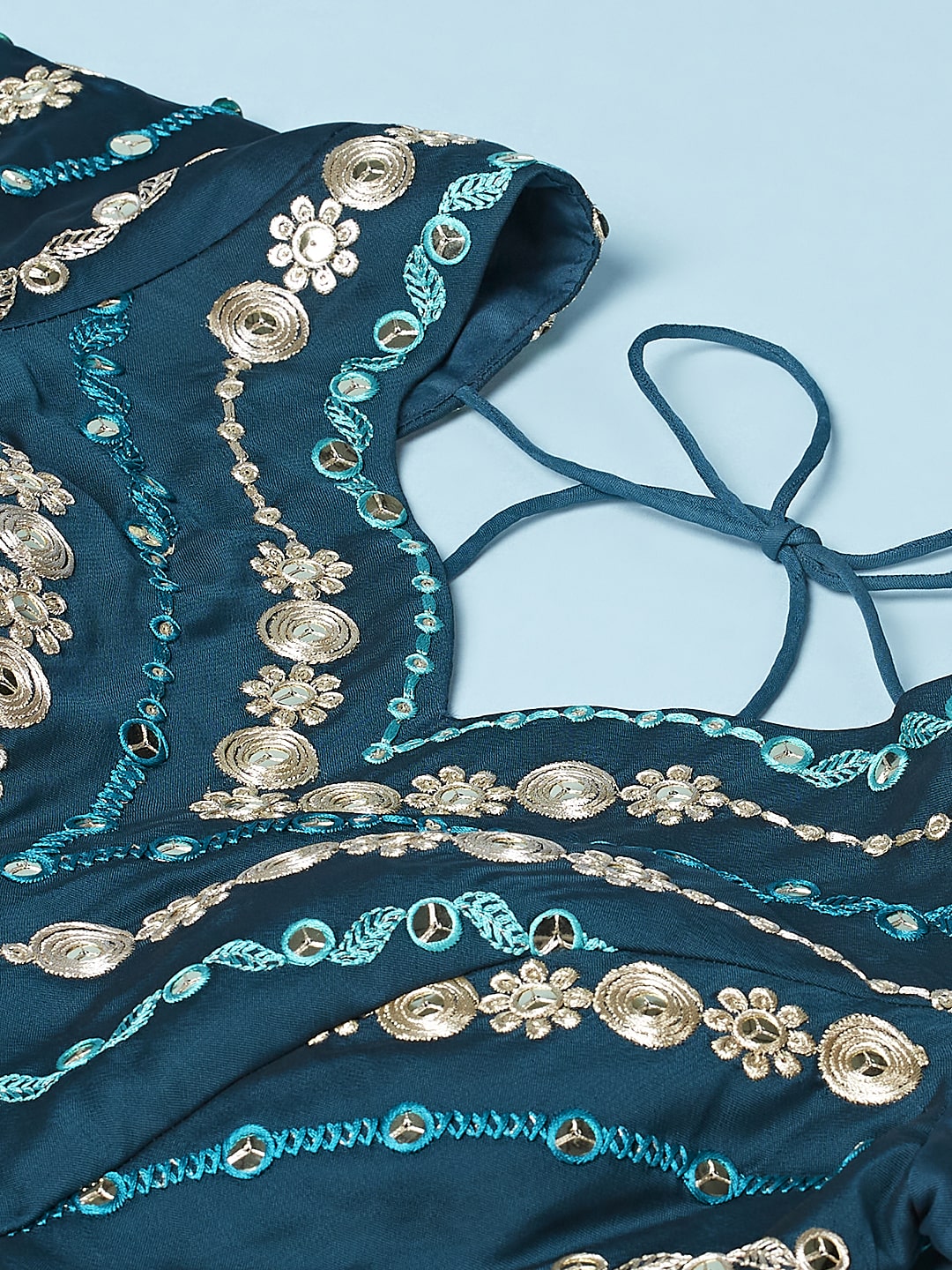 Teal Georgette Sequins and Moti Work Wedding Lehenga