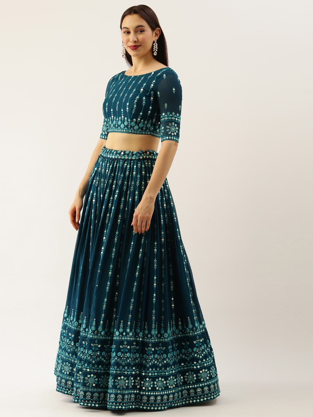 Teal Georgette Sequins Embroidered Lehenga choli For Women