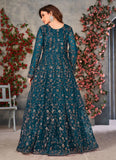 Teal Net Sequins Embroidered Slit Pant Style Salwar Suit For Women