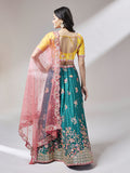 Teal Party Wear Georgette Sequins Work Lehenga With Silk Blouse