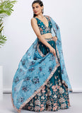 Teal Poly Georgette Bridesmaid Lehenga with Sequins and Thread Work