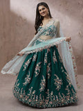 Teal Pure Georgette Lehenga With Net Dupatta And Sequins & Thread Work