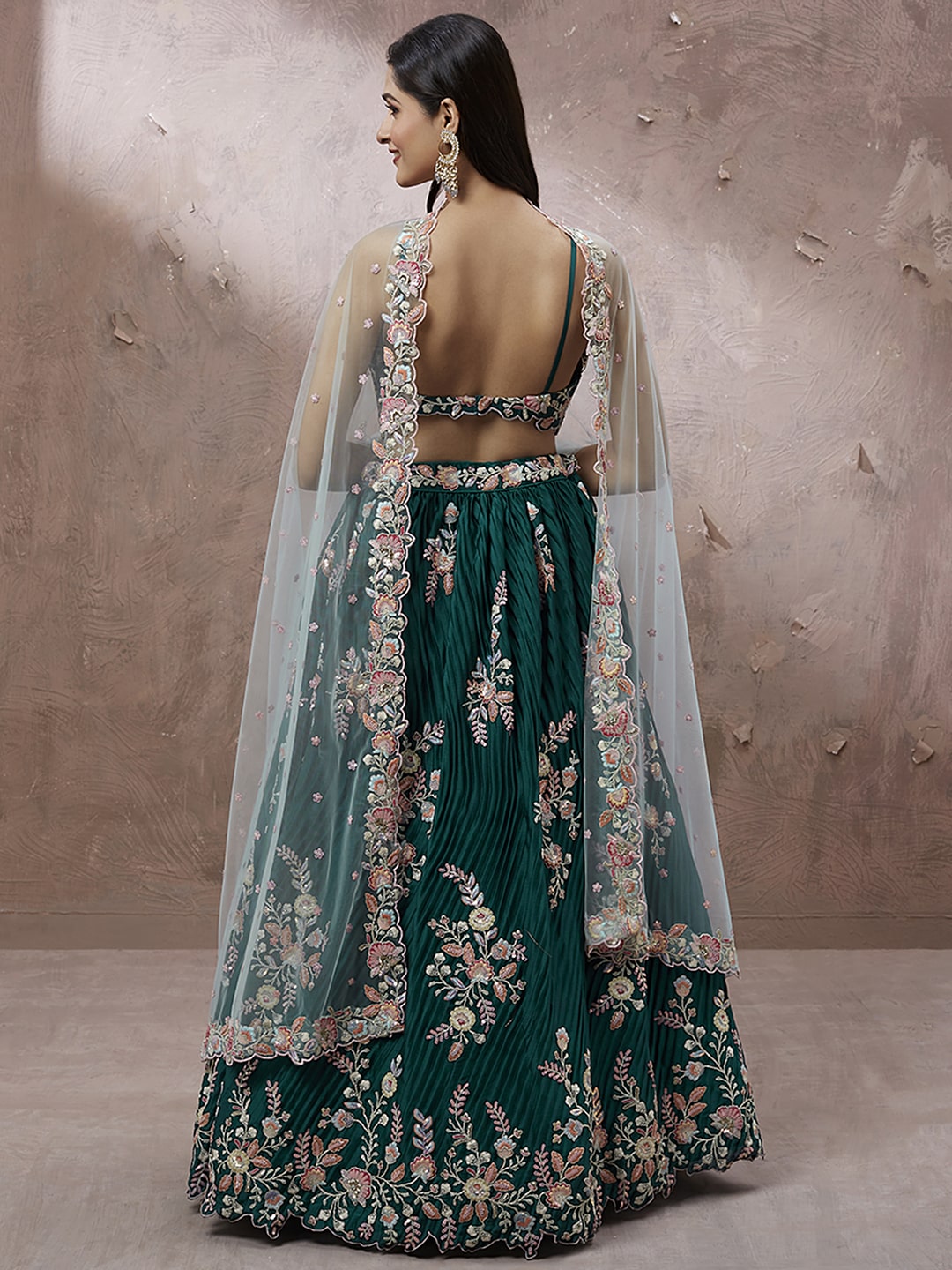 Teal Pure Georgette Lehenga With Net Dupatta And Sequins & Thread Work
