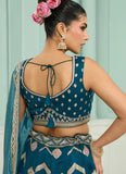 Teal silk lehenga with sweetheart blouse and dupatta