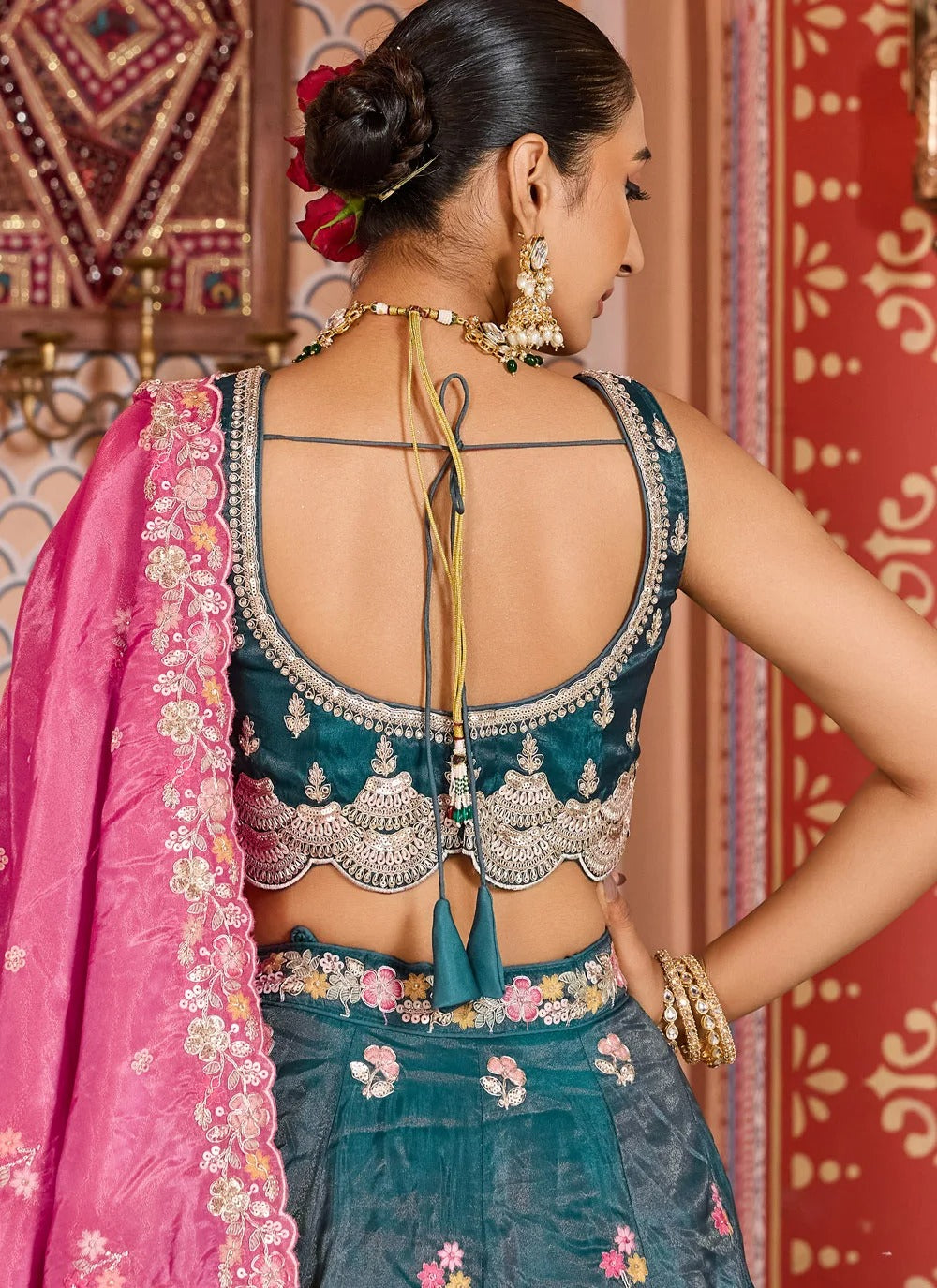 Teal embroidered lehenga for reception and wedding functions
