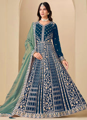Teal Velvet Anarkali Suit
