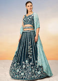 Teal Vibrant Ethnic Bridesmaid Lehenga with Traditional Sequins and Thread Embroidery