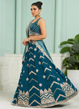 Teal embroidered wedding lehenga with sequins and beads